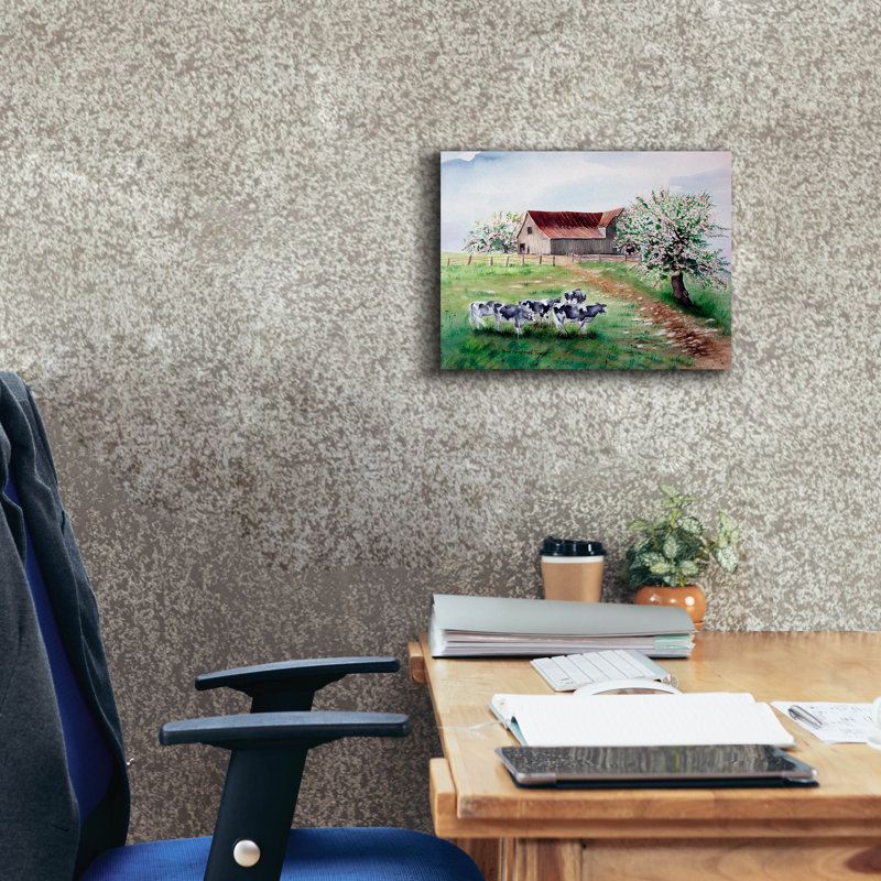 «Cows And A Barn» par Arie Reinhardt Taylor, H 12 po x l 16 po x P 0,75 po