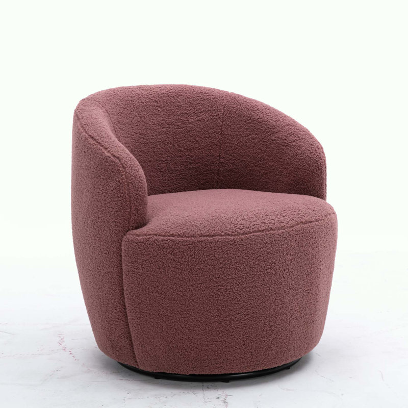 Swivel Accent Armchair Barrel Chair With Powder Coating Metal Ring,  Teddy Red