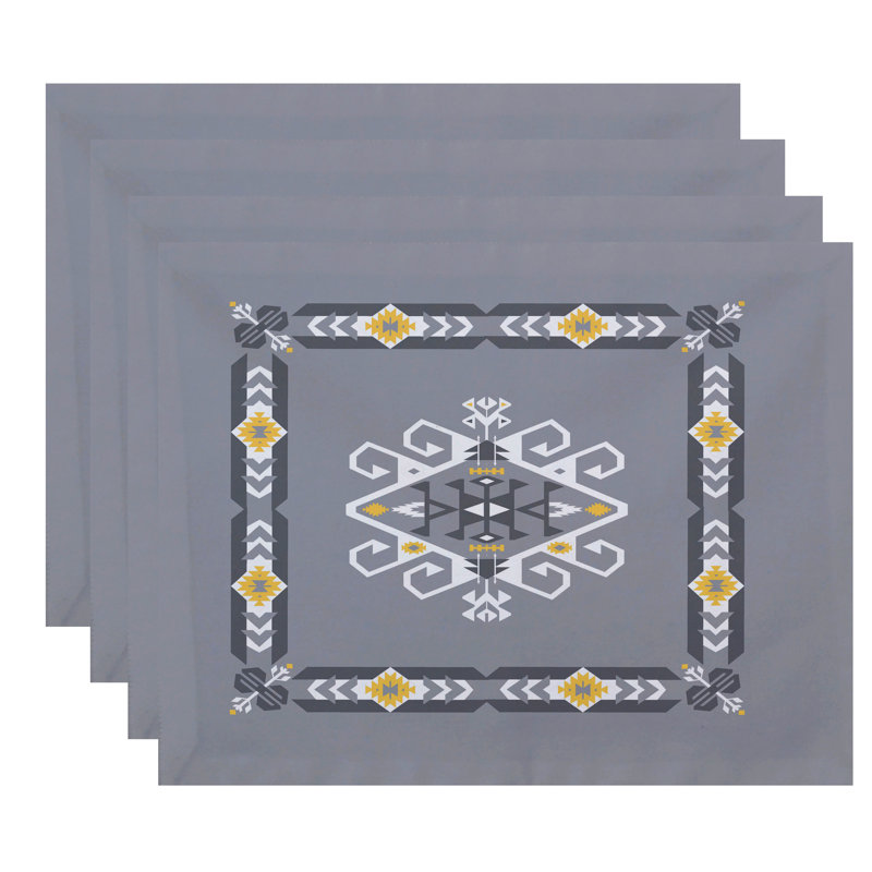 Alfreda Polyester Geometric Rectangle Placemat, Gray