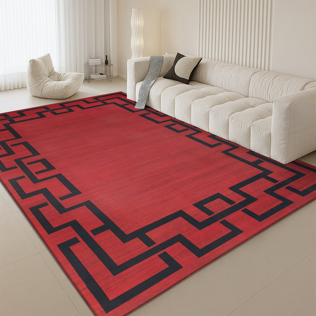 Aspire Homeware Red Geometric Area Rug Modern Indoor Carpet