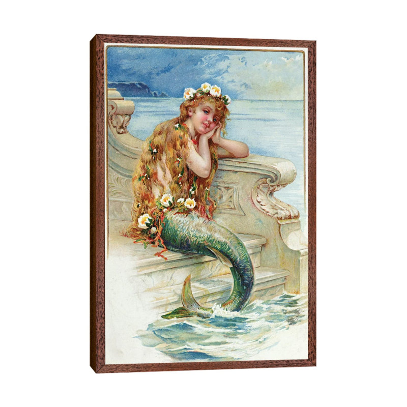 Little Mermaid by E.S. Hardy - Painting on Canvas, 66.04cm H x 45.72cm W x 3.81cm D, Classic Brown Wood Framed