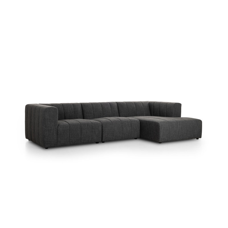 Langham Modular Chaise Sectional, Left Hand Facing, Black, Saxon Charcoal Polyester Blend
