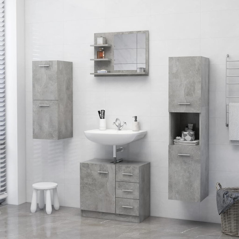 Bath Mirror with Shelves Powder Room Mirror Bath Mirror Engineered Wood, 17.7" H x 23.6" W x 4.1" D, Concrete Gray