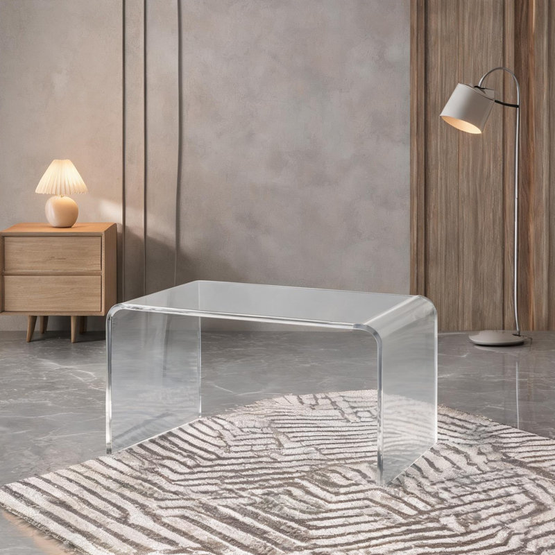 Table basse rectangulaire en acrylique 32 mm de long à chute d'eau de 32 mm de long et transparente