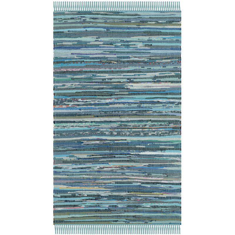 Tapis rayé en coton tissé à la main Bussard Rag, Rectangle 2 pi 6 po x 4 pi