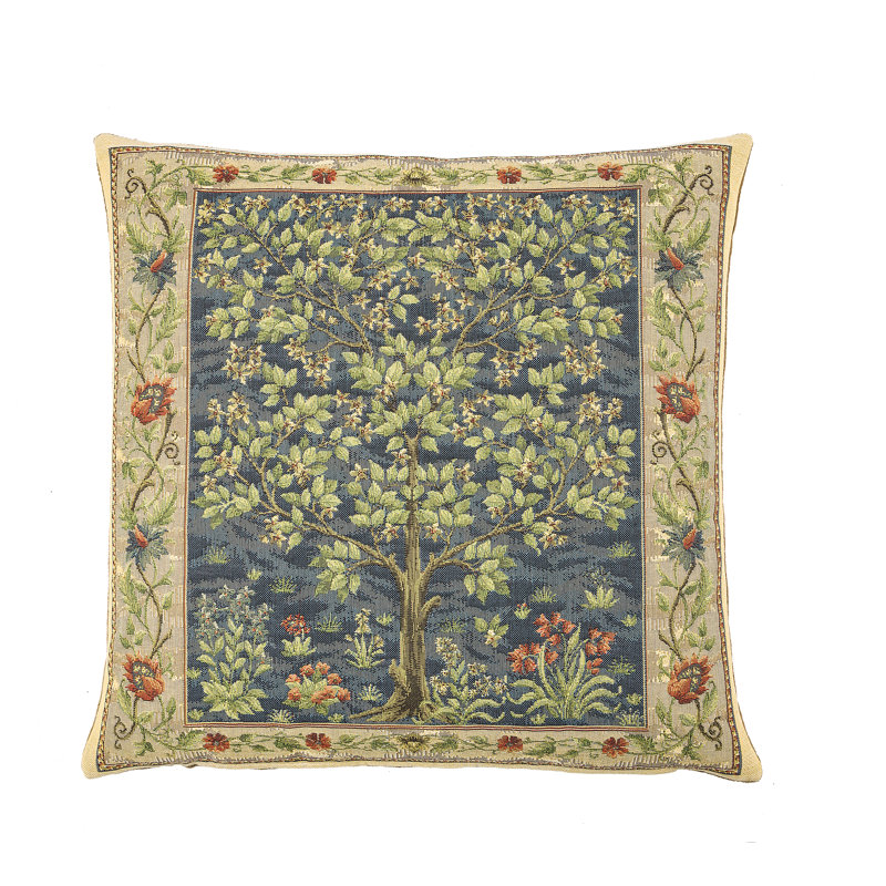 Tree of Life Tapestry Cushion with Feather Filler , Blue Floral