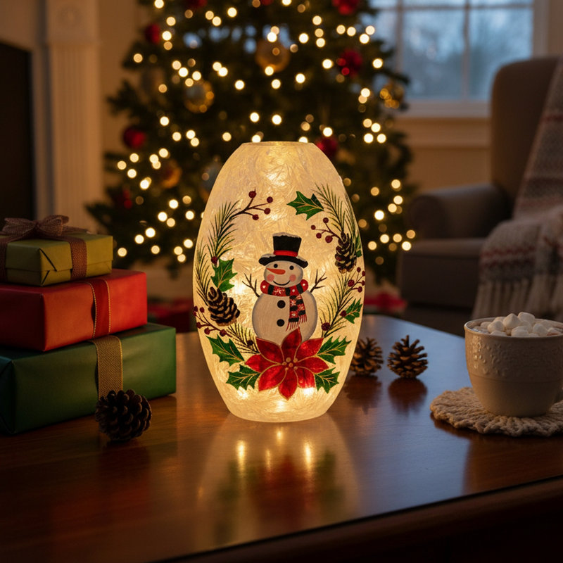 Bonhomme de neige en verre givré à DEL