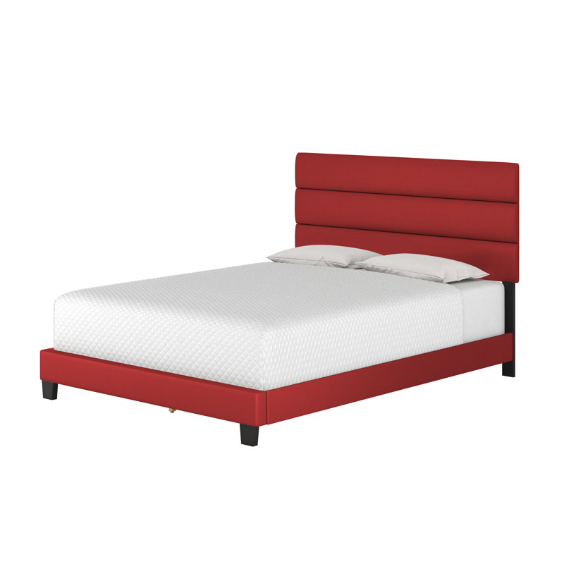 Piedmont Light Faux Leather Queen Platform Bed with Tufted Headboard