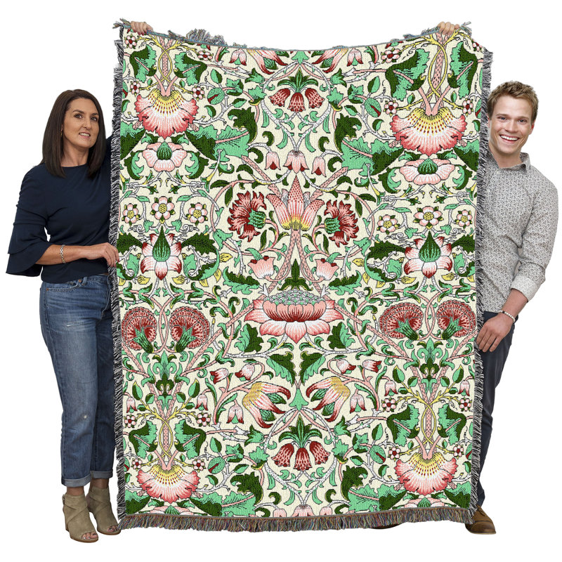 Couverture rose Pure Country Weavers William Morris Lodden - Artisanat d'art - Jeté en coton tissé à la main - fabriqué aux États-Unis (72 x 54)