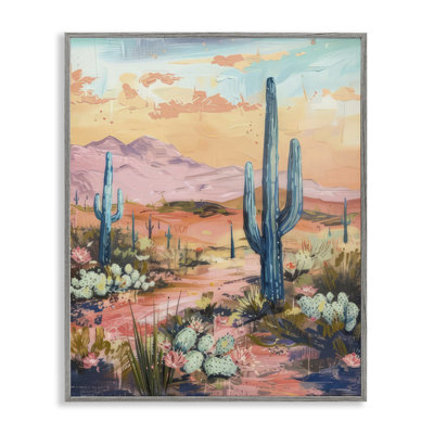  Soft Canyon Sunset Cacti Giclee Art by LSR Design Studio