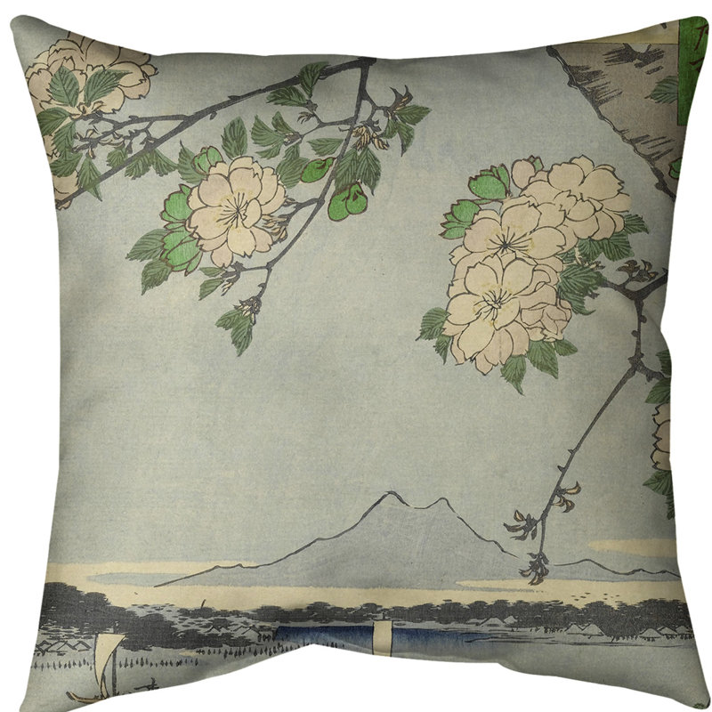 Housse de coussin Blossoms over the River, 18 po x 18 po, Vert, Sergé de coton