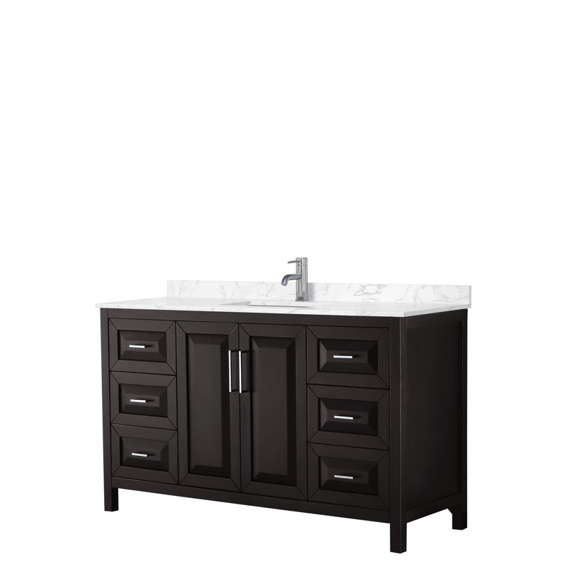 Daria 60'' W Single Vanity, White Cultured Marble, Polished Chrome, Dark Espresso