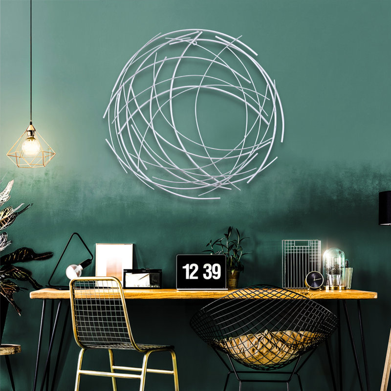 Décoration murale contemporaine abstraite ronde, Argent luisant