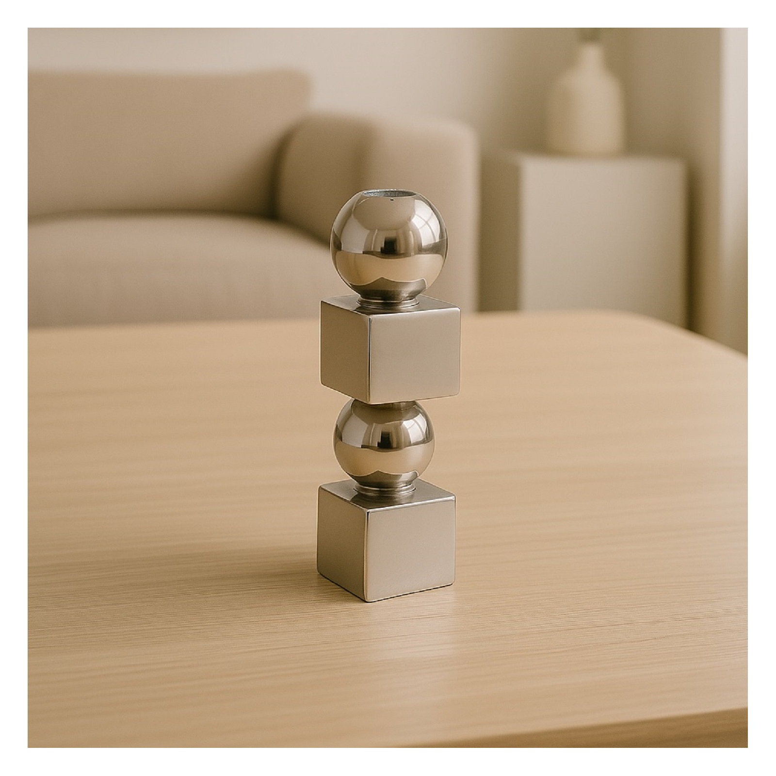 Aluminium Candle Holder Med, Silver, 8" H x 2" W x 2" D