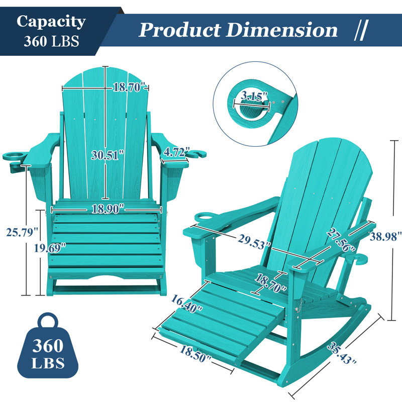 Aunika High Density Polyethylene Multifunctional Folding Adirondack Chair(Set Of 2), Peacock Blue