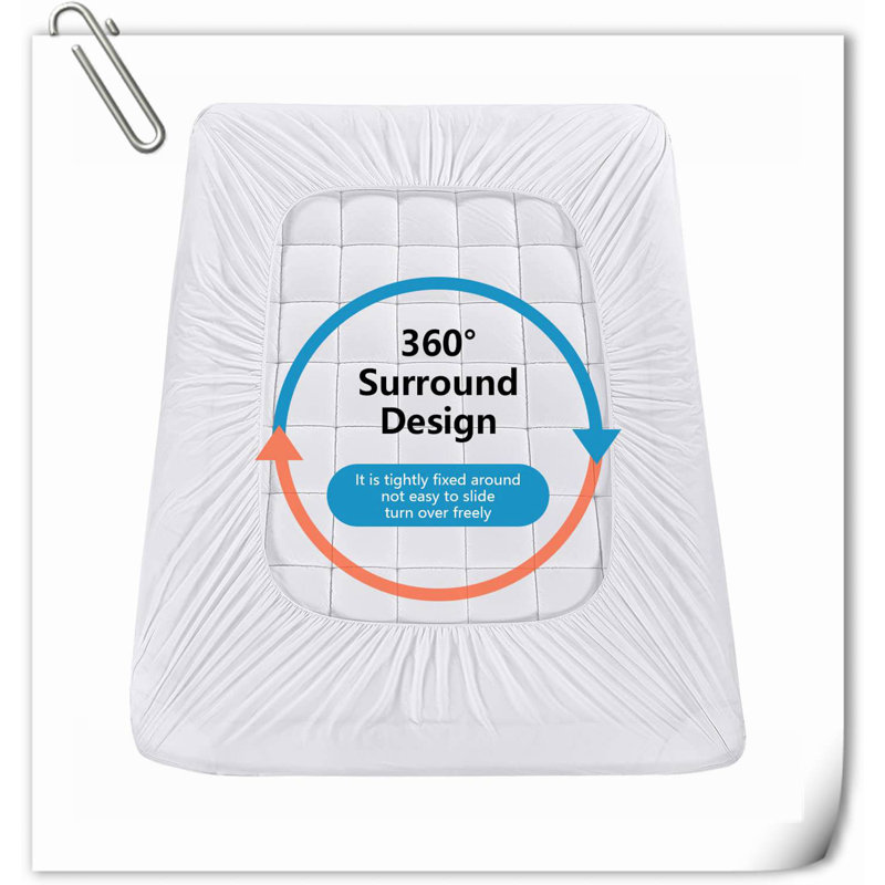 Housse de protège-matelas, blanc, duvet synthétique, rafraîchissant, matelassé, lavable à la machine, Grand lit