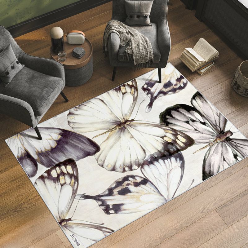 Cluster of Butterflies Multicolor Synthetic Washable Rectangular Area Rug