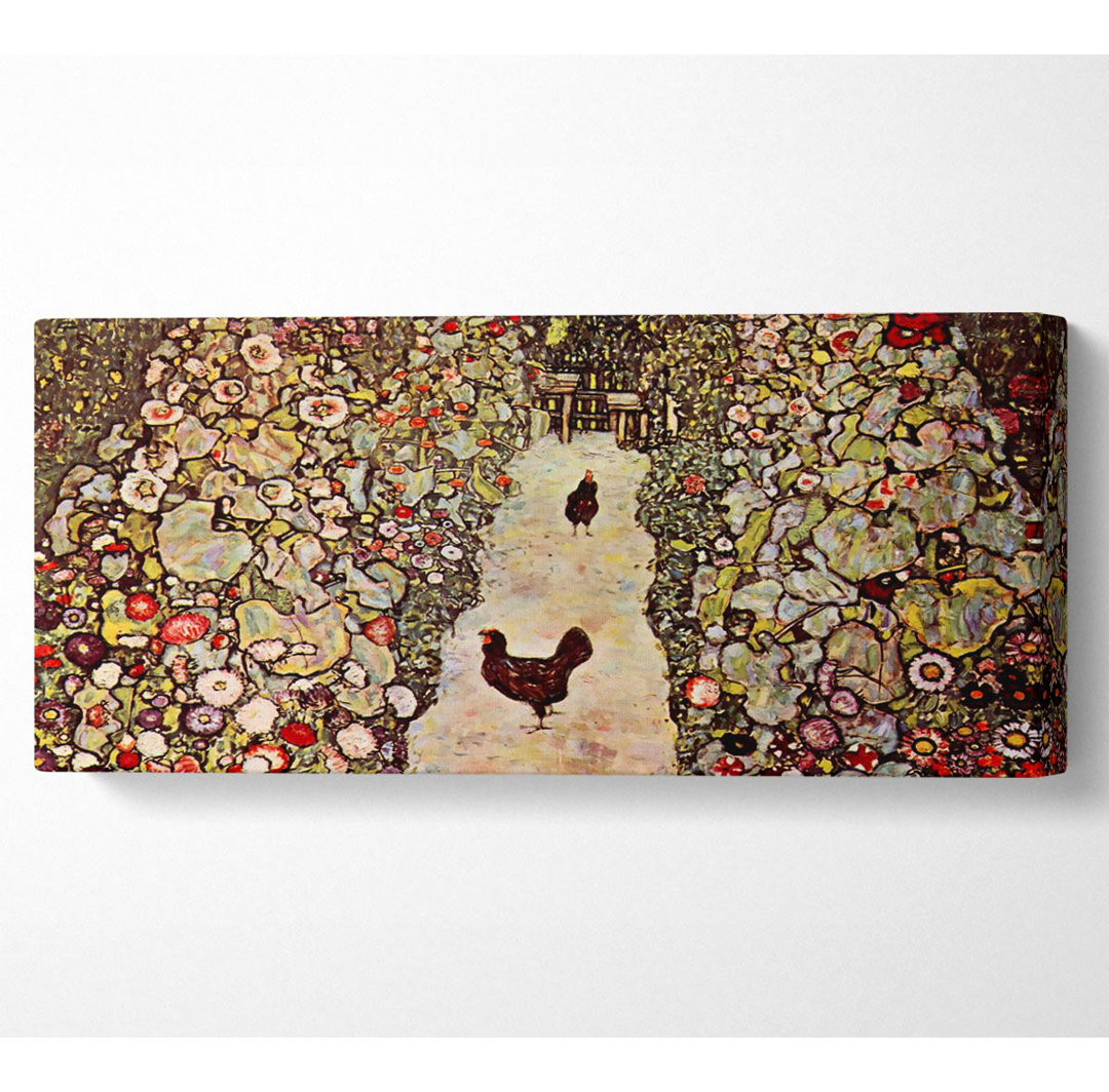 Klimt Gartenweg mit Hühnern Panoramaleinwand