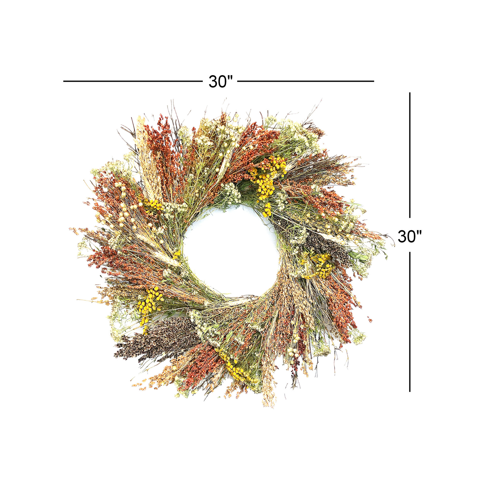 Dried Feuille Morte Floral Fall Wreath, 30" H x 30" W x 6" D