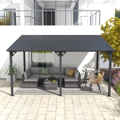 Galvanized Steel Patio Pergola Wall-Mounted With Sloping Roof
