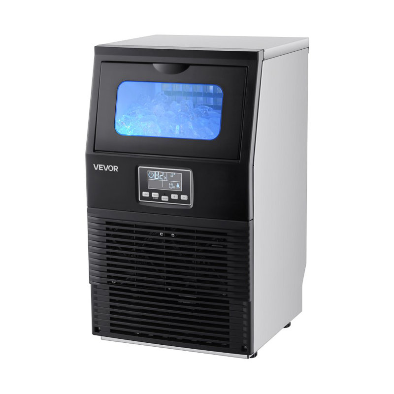 Machine à glaçons commerciale, 90 lb / 24 h avec rangement de 12 lb, 32 cubes par cycle, machine à glaçons autoportante et de comptoir en acier inoxydable avec affichage DEL et autonettoyante, pour bar maison