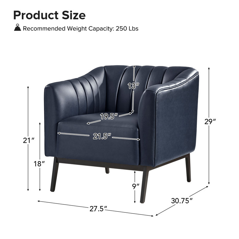 Fauteuil en similicuir de 27,5 po Yeilyn, Similicuir bleu marine