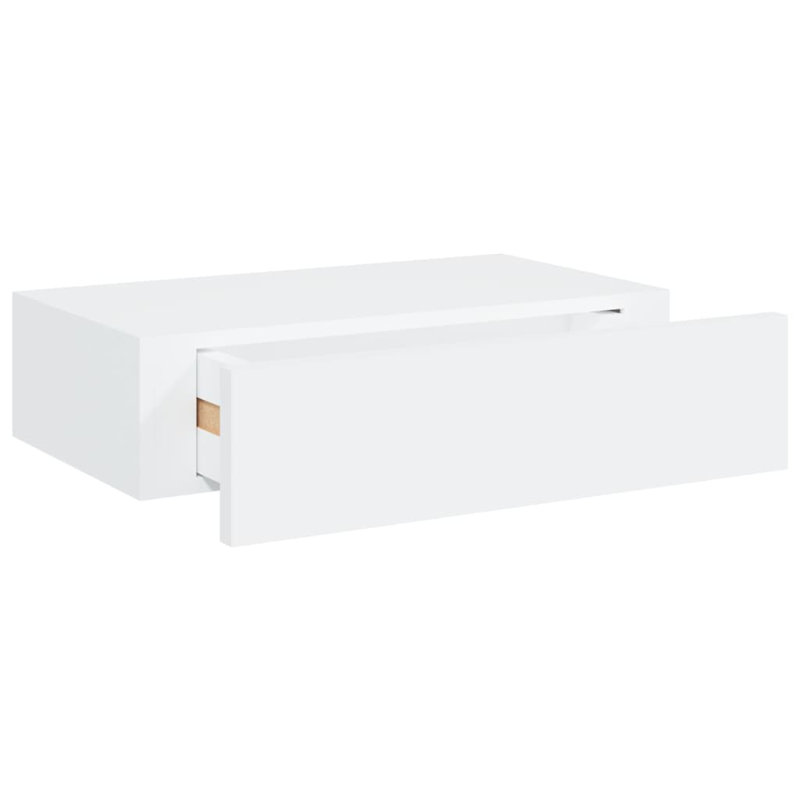 Azariana Floating Shelf with Drawer, White, 10cm H x 40cm W x 23.5cm D
