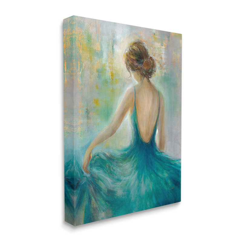 «Woman Green Dress», peinture sur toile, H 30 po x l 24 po x P 1,5 po