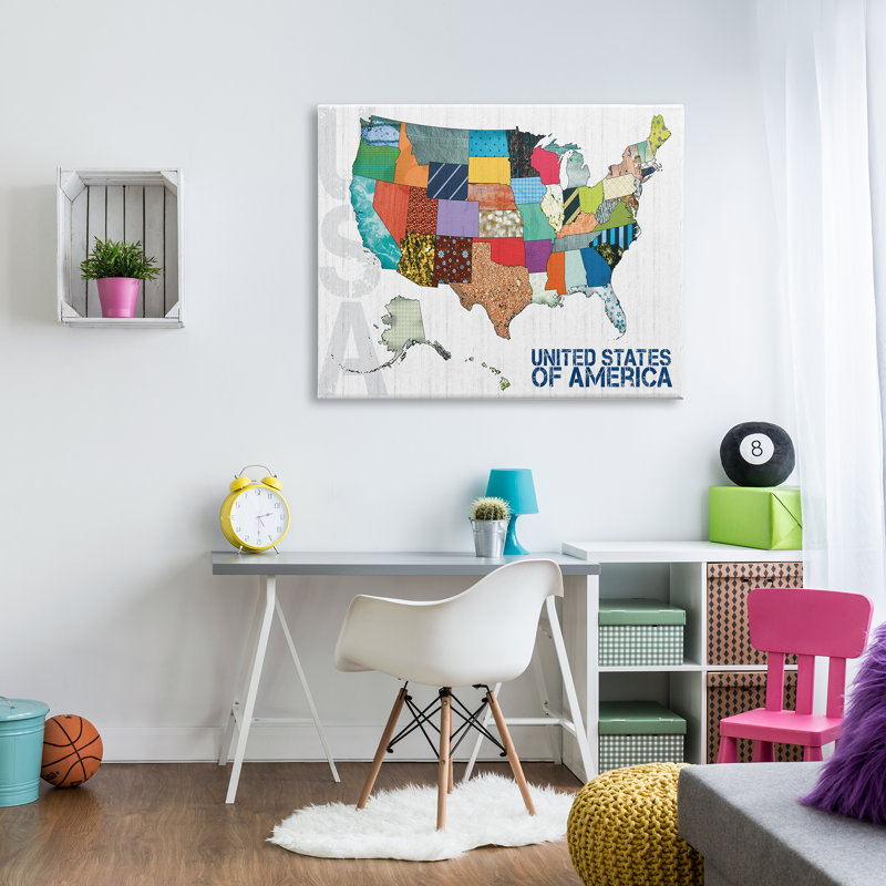 «United States Of America Map Quilted Pattern Borders» par Lauren Gibbons - impression d'art graphique, Toile tendue