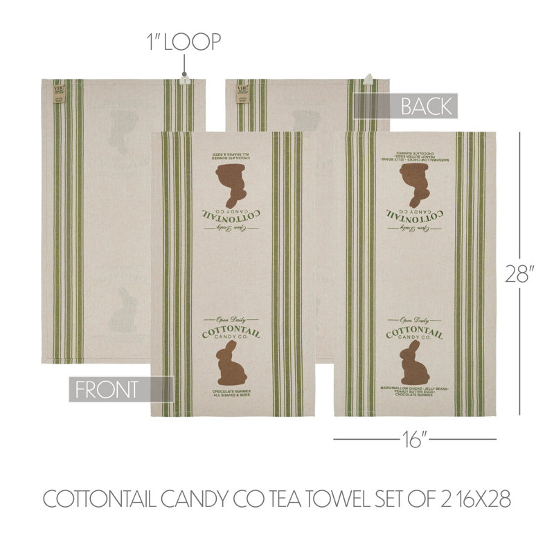 Bunny Hop Light Creme and Sage Green Cotton Tea Towel Set
