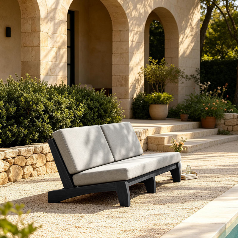 Patio Outdoor Sofa with Cushions, Light Camel, Black