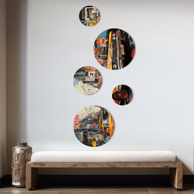 Minneapolis Cityscape Taxi Dream - Minneapolis Round Wall Art Set Of 5