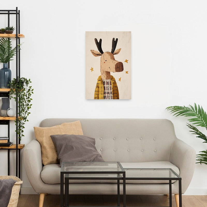 Cozy Winter Moose Abstract Contemporary Deer Forest Landscape Wall Art Print by Mathieu - Wrapped Canvas Print