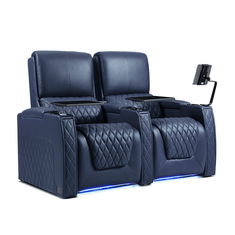 Haiylee Zero Gravity Home Theater Seating Top Grain Leather Recliner Sofa Power Headrest Footrest , Blue Genuine Leather
