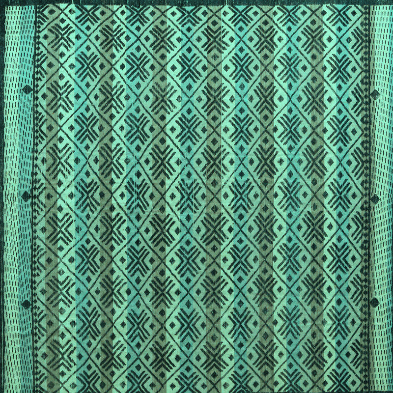 Tapis turquoise lavable à la machine Abstract 5358, Carré 5 pi