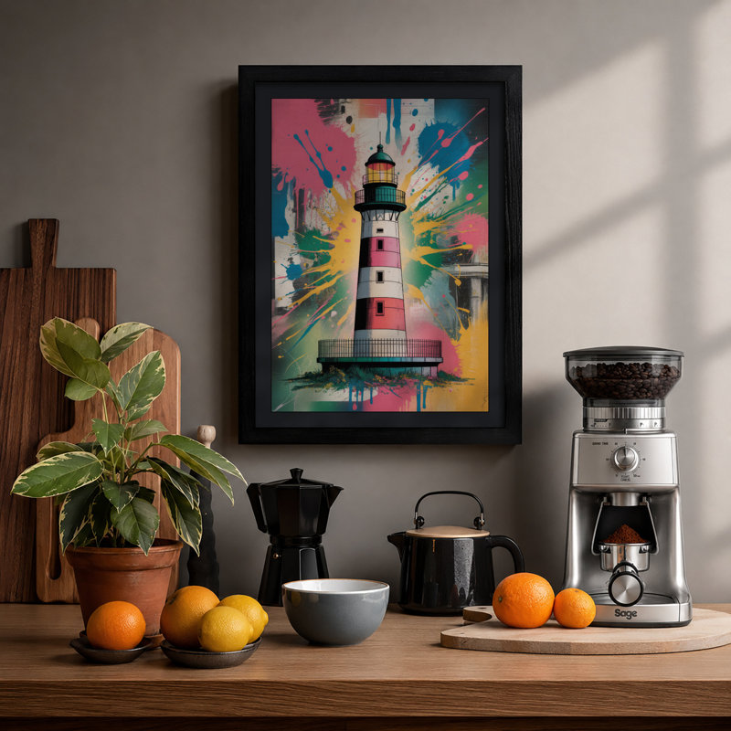 Lighthouse Bursting Modern - Framed Print, A1 - 84.1 x 59.4 cm, Black