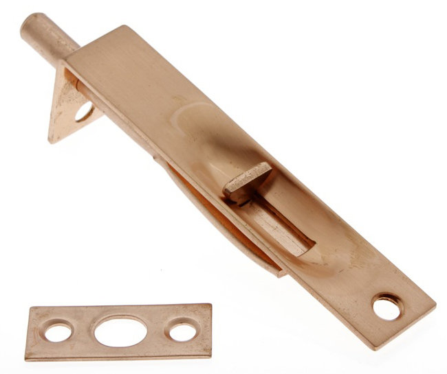 Solid Brass Flush Bolt with Square End, Bright Copper