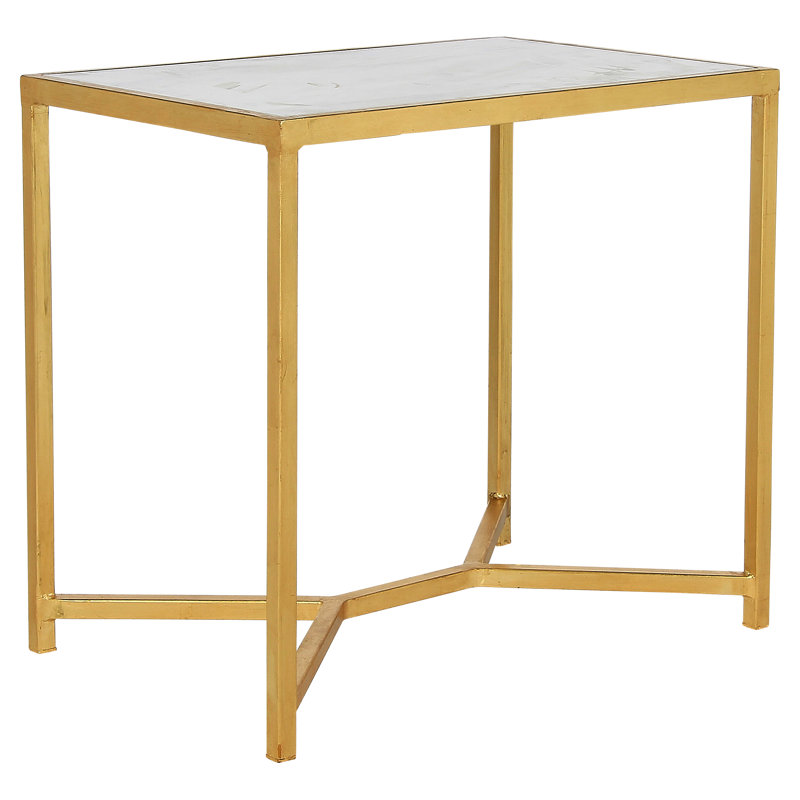 Web Cross Legs End Table, Carrera Marble, Gold Leaf