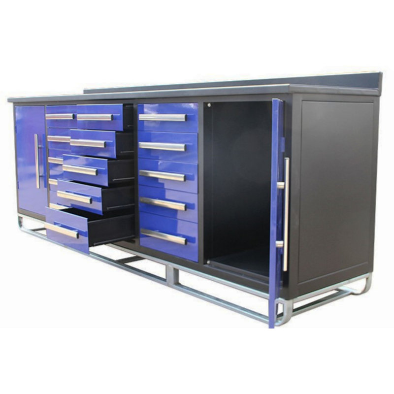 Armoire de rangement avec tiroirs et armoires, Bleu