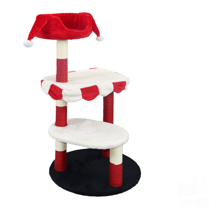 Arbre à chat à plusieurs niveaux avec perchoir douillet et poteaux à griffes, design rouge et blanc pour que les chatons / chats puissent grimper, se reposer et jouer