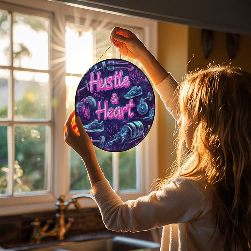 Panneau de vitrail Hustle and Heart, 11.8x11.8in(30x30cm)