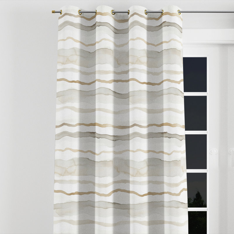 Striped Curtains for bedroom - Modern Grey And White Pearl Lines Grommet Curtain - 1 Panel, Gold Grommets, 52" W x 95" L