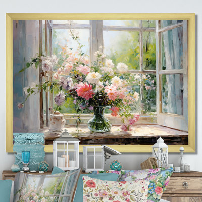 Delicate vintage flower french windows view III - Floral Window Wall Decor