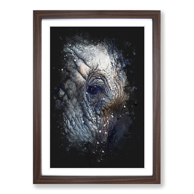 Blue Elephant - Framed Print, 87cm H x 62cm W x 2cm D, Walnut Framed
