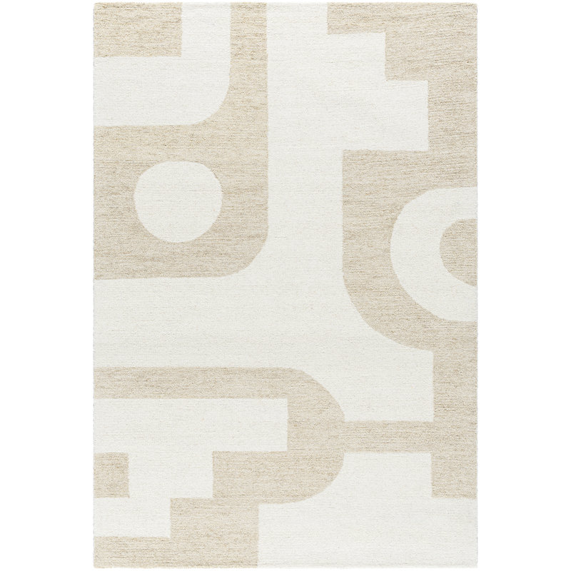 Rectangle Kardelen Wool Area Rug with Non-Slip Backing, Rectangle 5'7" x 6'
