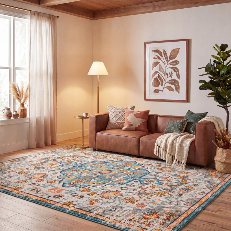 Felty Oriental Area Rug, Rectangle 8' x 10', Gray/Light Blue/Orange