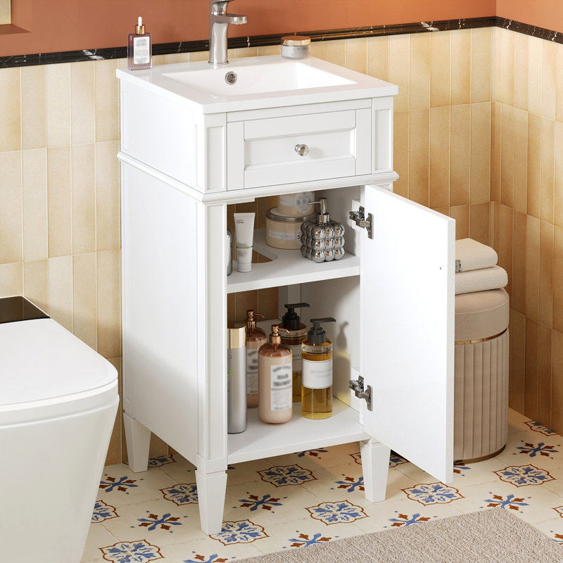 Meuble-lavabo de 16 po avec lavabo en céramique, Blanc