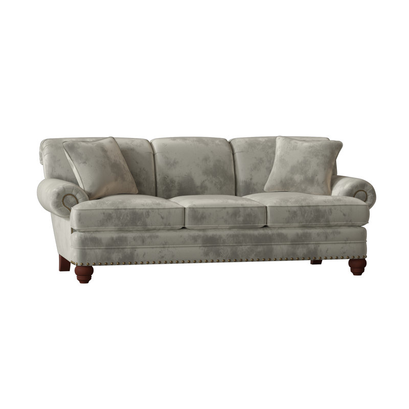 Spratt Upholstered 88'' Sofa, Anello 26 Burgundy Performance Twill, Manhattan, Light Brass