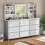 Commode 9 tiroirs pour chambre à coucher avec miroir lumineux et 8 tablettes de rangement