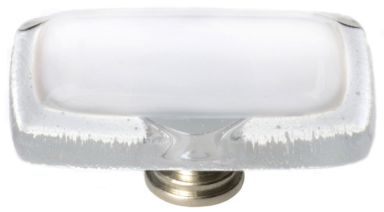 Reflective Rectangular Cabinet Knob, Polished Chrome, White
